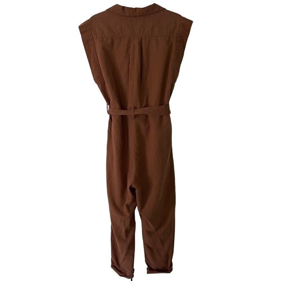 BLANKNYC Womens Belted Jumpsuit Size Medium Brown Cotton Linen Sleeveless - Picture 2 of 10